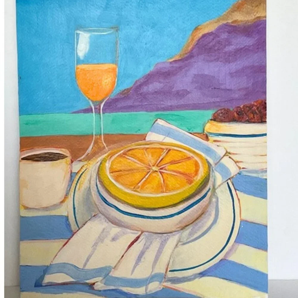 Original Artwork Colorful Acrylic Beachside Still Life Painting With Fruit - Picture 10 of 14